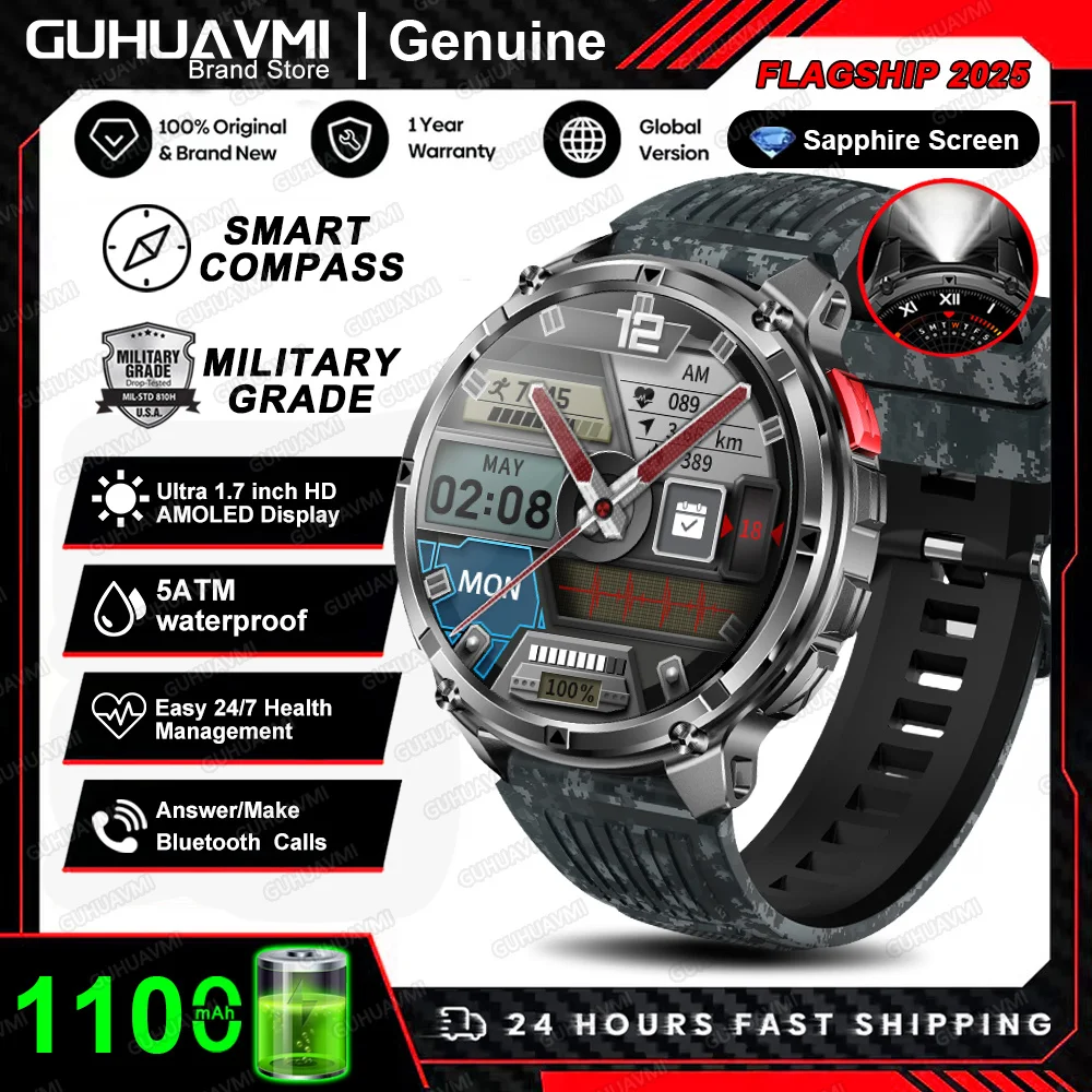Nieuwe T-REX3 Ultra 1100mAh Batterij SmartWatch 10ATM Waterdichte GPS Kompas Zaklamp 1.7 "AMOLED HD Oproep Sport Smart horloge Mannen