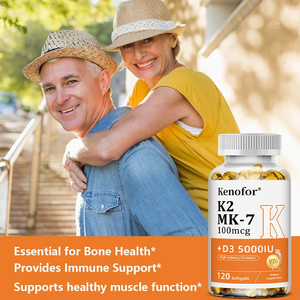 Vitamin D3 K2 |   5000 IE aus Vitamin D und 100 μg MK-7-Komplex |   120 Softgel-Kapseln |   Nicht-GMO- und glutenfreies Ergänzung