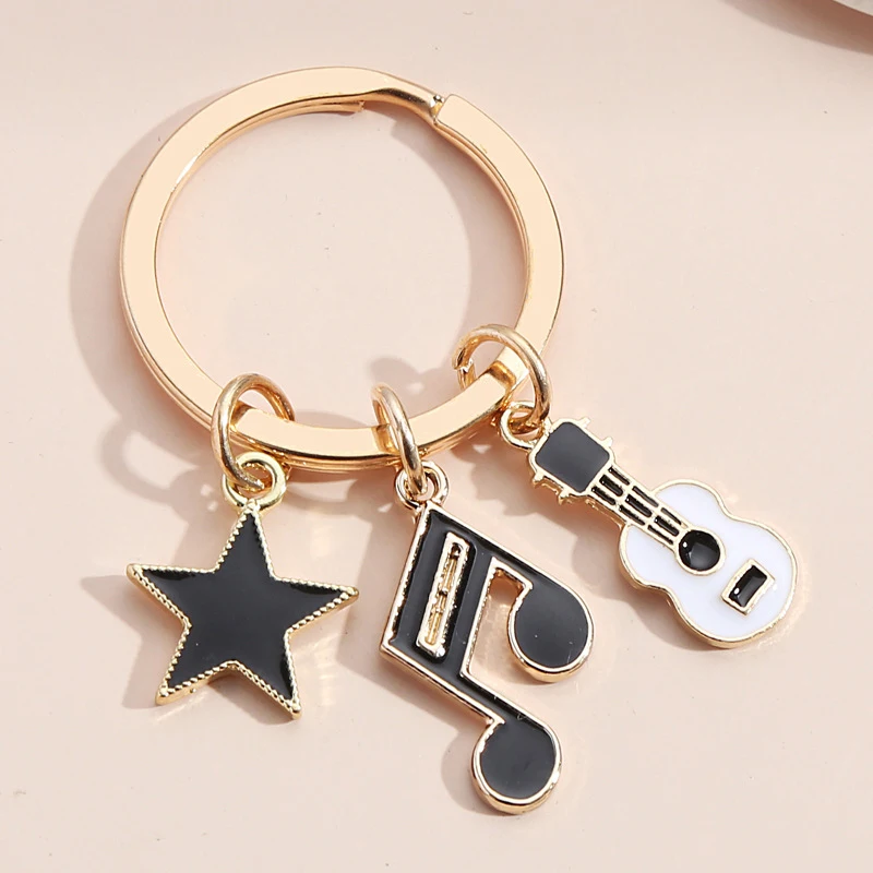 Cute Music Keychain Microphone Keyboard Guitar Headset Star Key Ring Singer Key Chains For Women Men DIY Handmade Jewelry Gifts