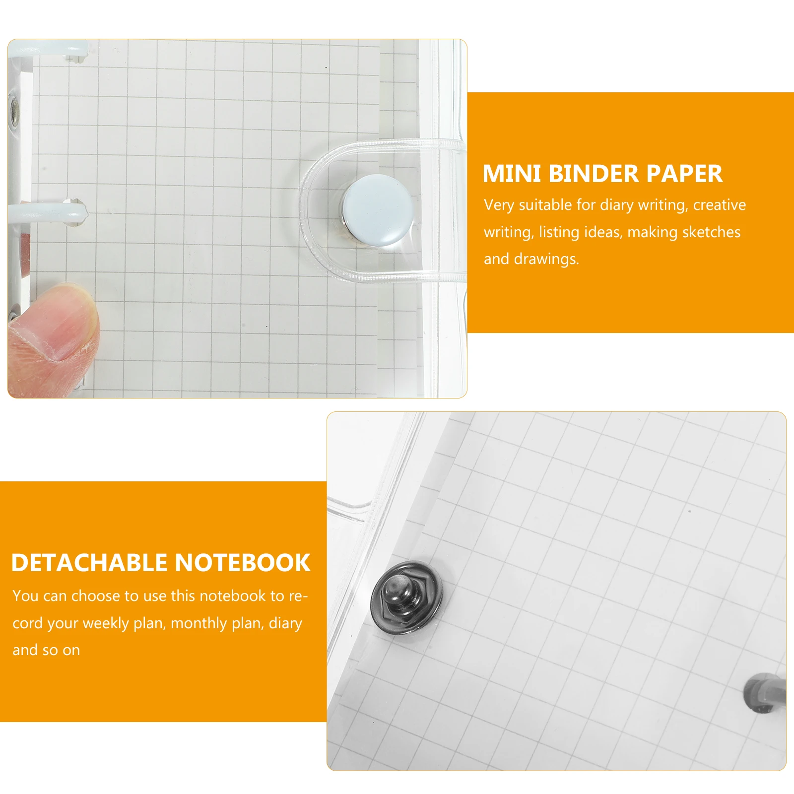 

2 Sets Mini 3 Binder PVC Transparent Cover Detachable Notepad Double Buckle Cute Loose Leaf Notebook for Diary Creative