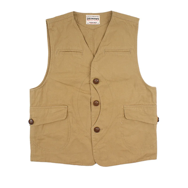 Spring Autumn Military Multi-pockets Denim Vest Men Vintage Canvas Fishing Casual Loose Cotton Button Hunting Waistcoat