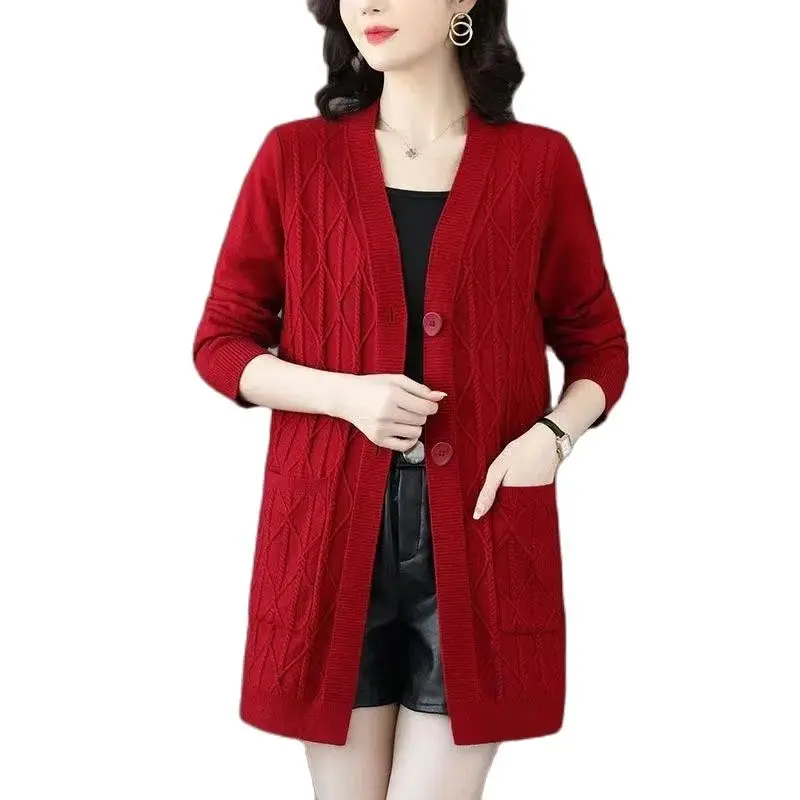 Women Sweater Cardigan 5XL 6XL 7XL Large Size Middle Aged Clothes Mother Casual Loose Sweater Jacket Femme Knitted Cardigan Coat