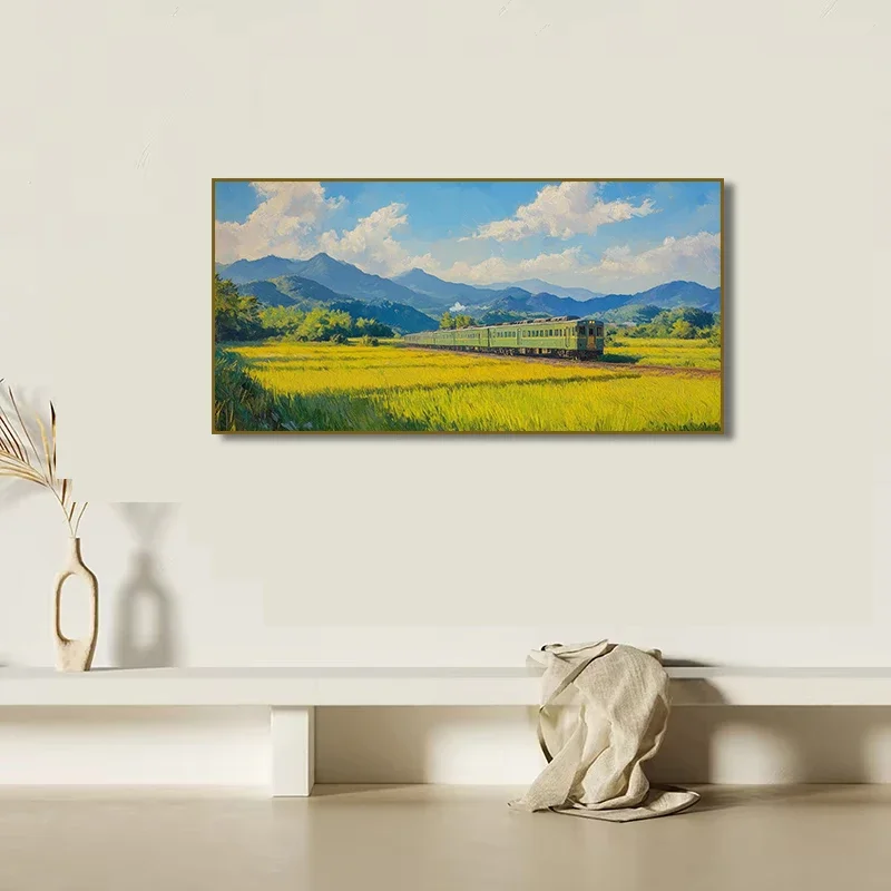 Large-sized 1pc frameless Canvas Painting Japanese Countryside Mount Fuji Summer Wildflowers Sunflower Field Landscape poster ca