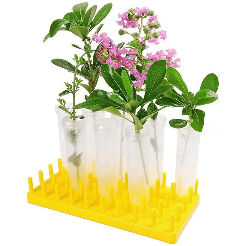 8 قطع من أنابيب الزهور الكبيرة سعة 50 مل مع حامل أرفف لقطع أوراق الحليب والساق والزهور سهلة الاستخدام