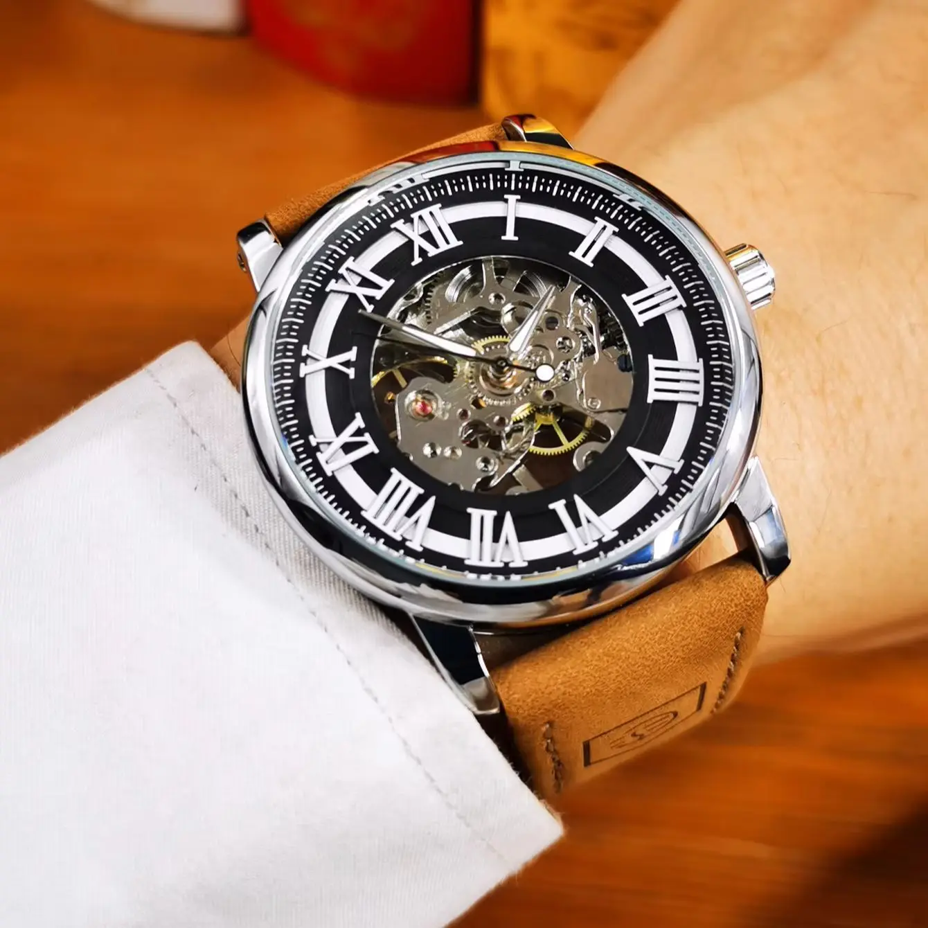 Forsining Fashion Mechanical Watch for Men Business Skeleton Hand Winding Mens Watches Top Brand Luxury Leather Strap Wristwatch