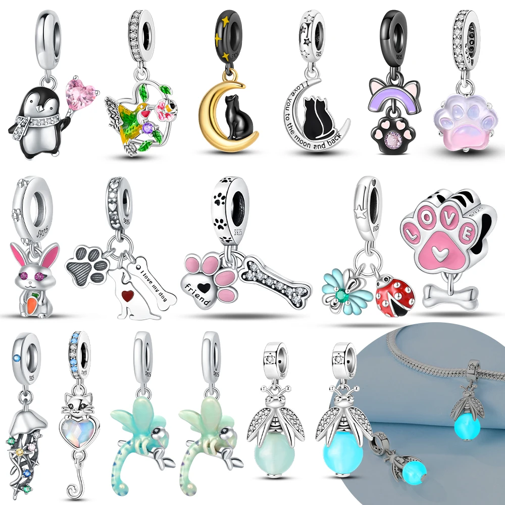 

Original Charms 925 Sterling Silver Certified Pink Paws Rabbit Cat Animal Pendant Beads Fit Bracelet Women Diy Jewelry Gift