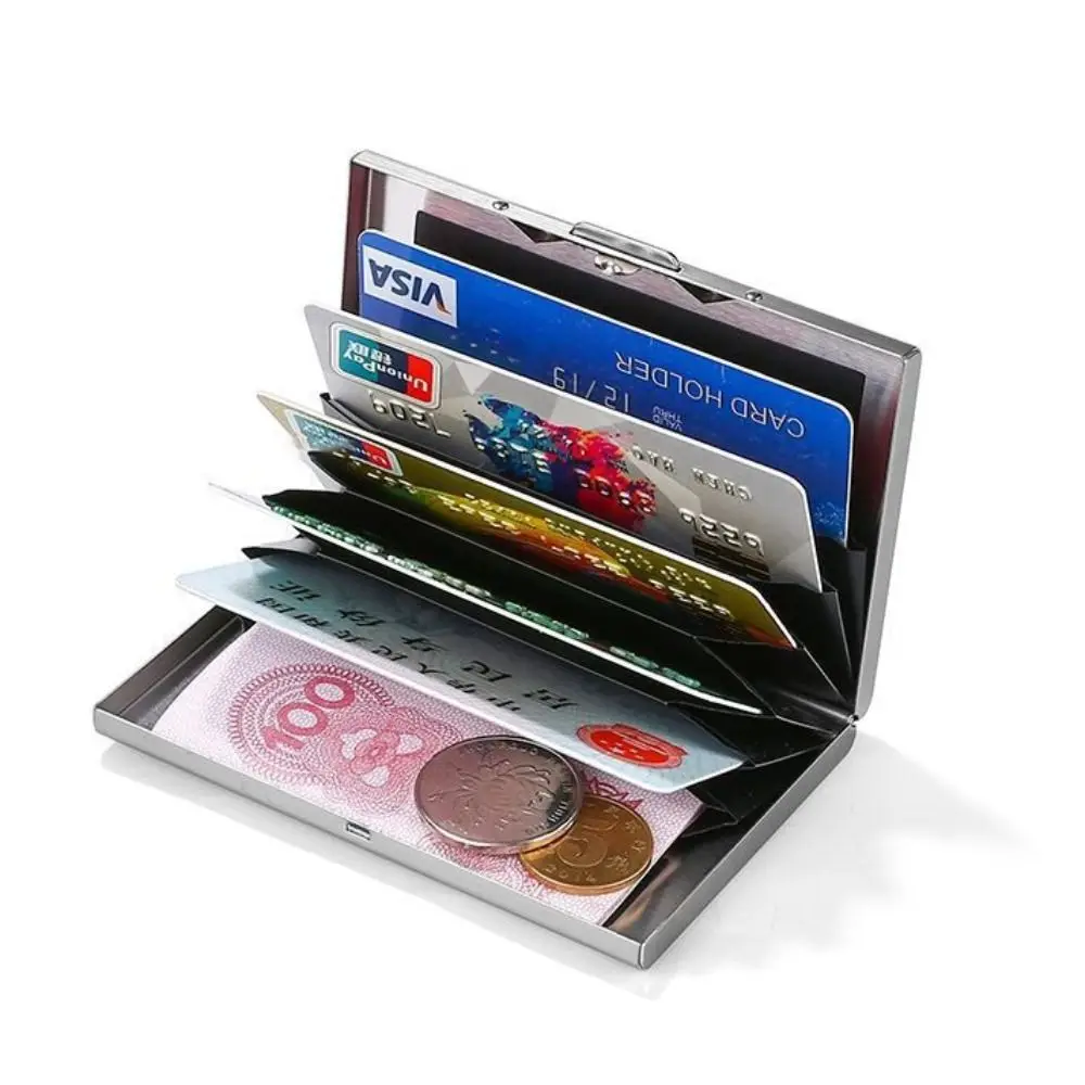 موضة 6/10 فتحات حامل بطاقة الائتمان الفولاذ المقاوم للصدأ مكافحة RFID حامل بطاقة الهوية سليم حافظة معدنية بورت كارت السفر
