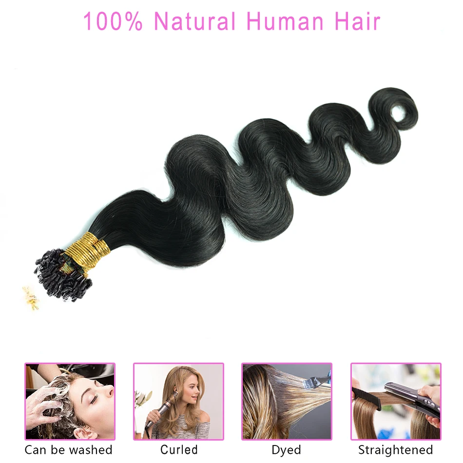 Black Brown Micro Loop Human Hair Extension Pre Bonded Micro Beads Ring Remy Brazilian Body Wave Microlink Real Hair 50 Strands