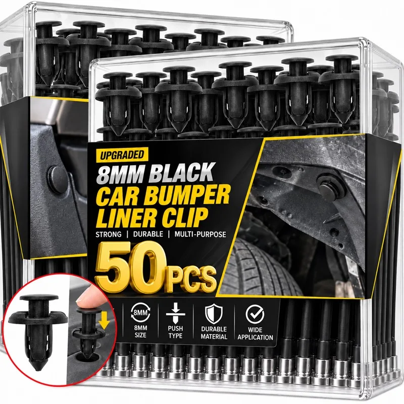8mm Black Bumper Clips Car Push Rivets Retainer Kit Inner Fender Liner & Splash Shield Universal Plastic Fasteners Replacement