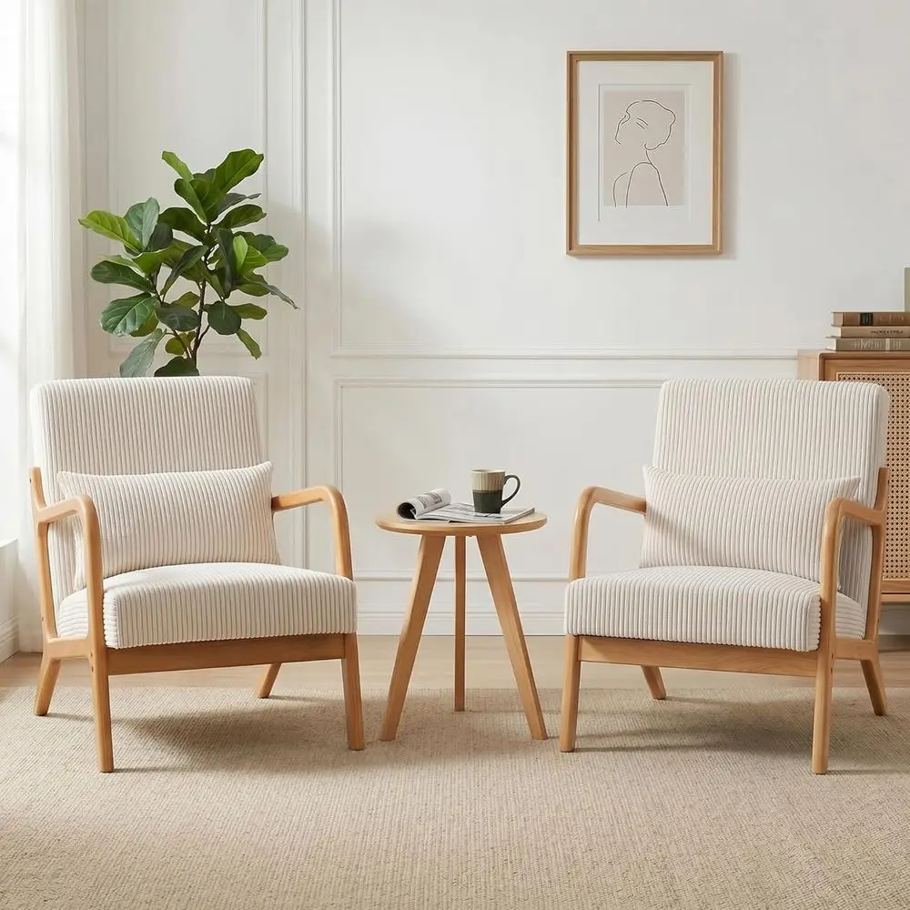 

Комплект из 2 мягких кресел из вельвета с поясничными подушками, каркас из массива каучукового дерева, подходит для гостиной, спальни, зоны ожидания.