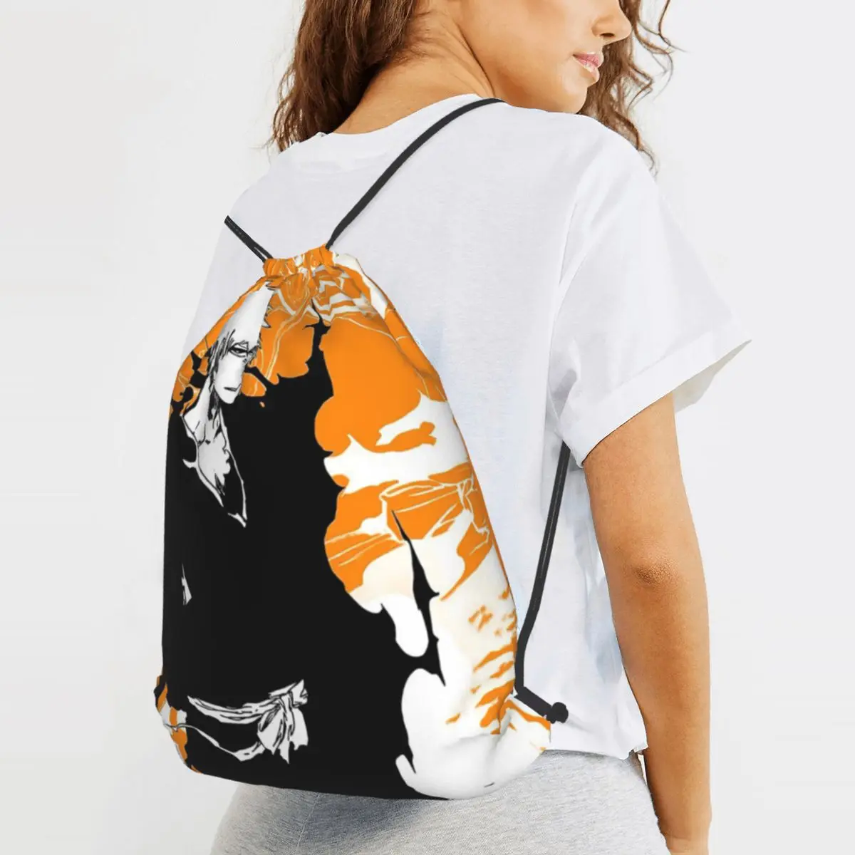 Orange Ichigo Kurosaki Anime Bleach Backpacks Multi-function Drawstring Bags Sundries Bag Book Bags for Travel School