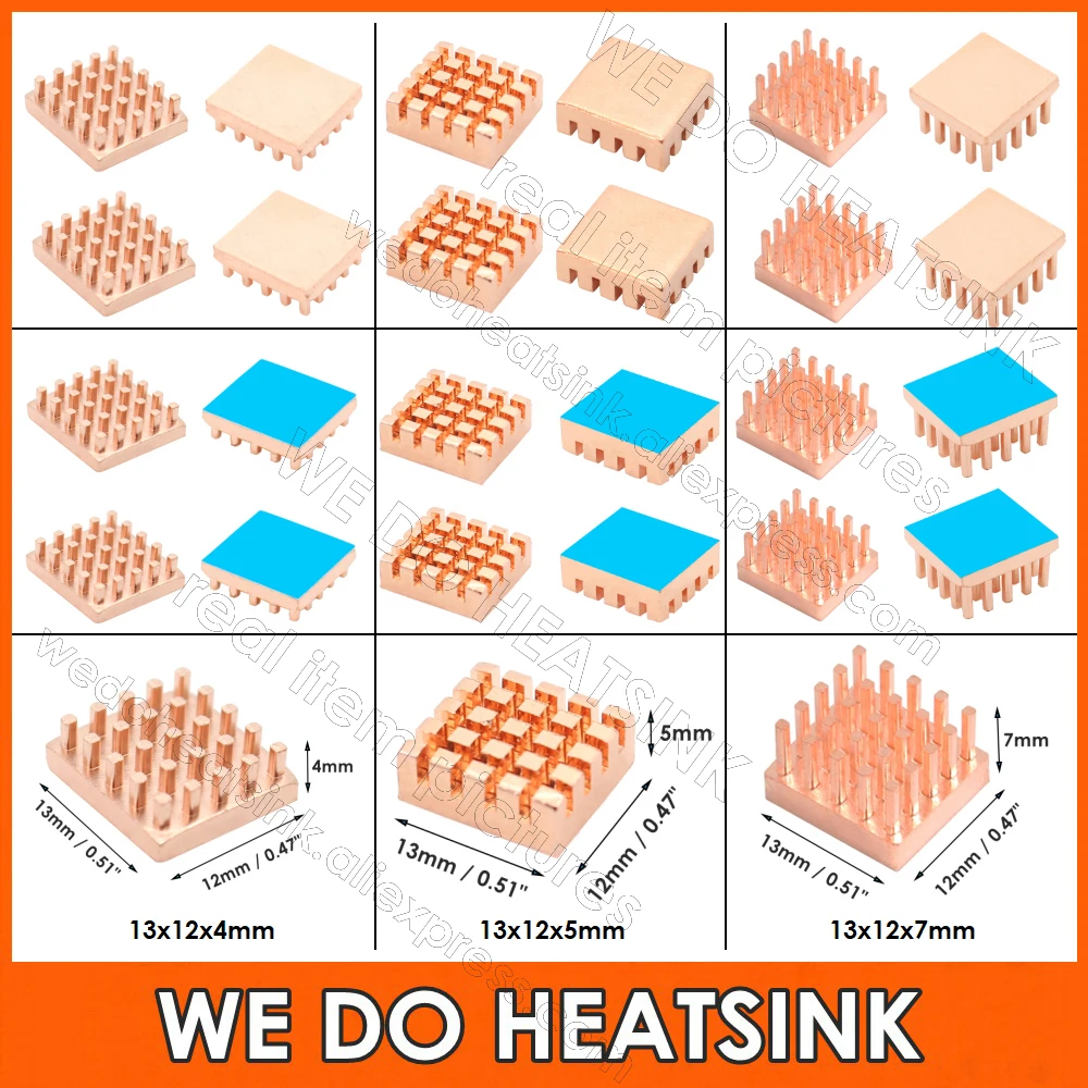 WE DO HEATSINK 13x12x4mm 13x12x5mm 13x12x7mm Without or With Thermal Pad Pure Copper Heat Sink For Pi IC Chip Packages