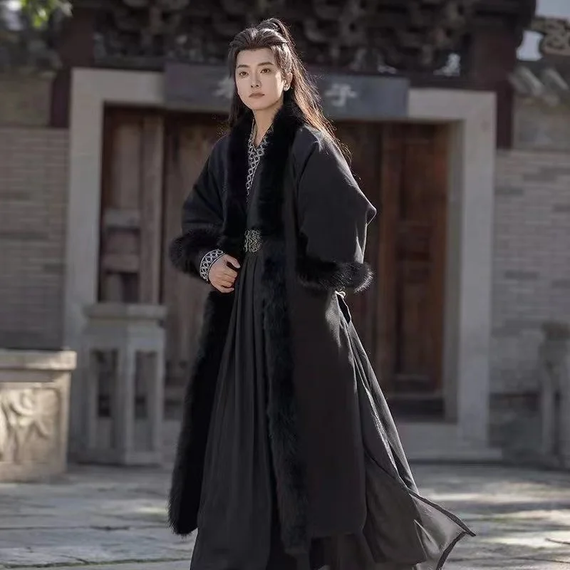 Vestido Hanfu de pelúcia Fox Fur colarinho masculino, traje Song Dynasty, antigo traje Cosplay, homem rico, moda Nicho, casaco de inverno, homem rico