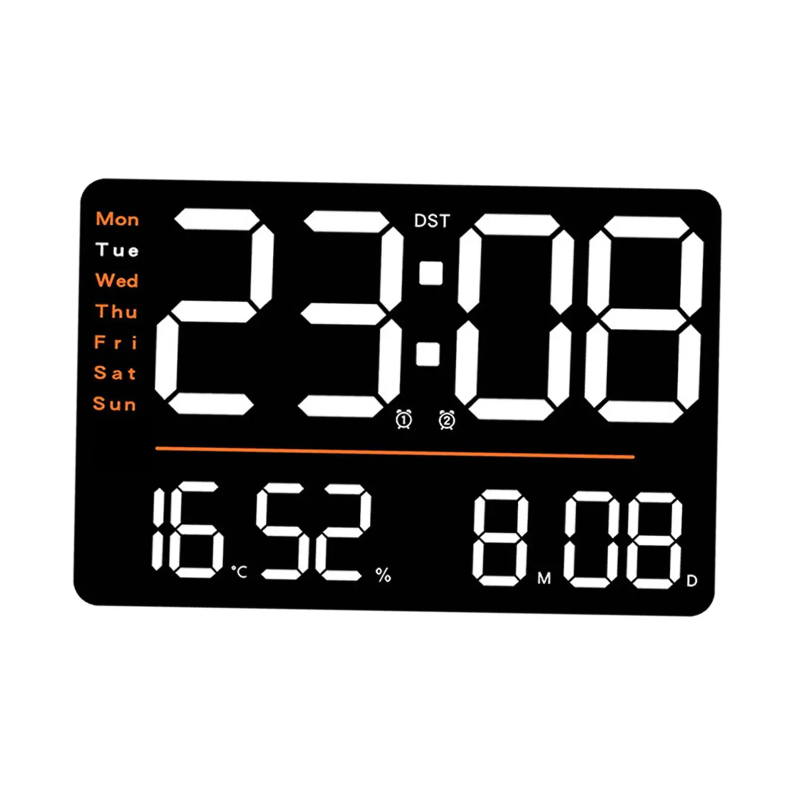 Digital Wall Clock Large Display 12/24H Time Mode Humidity Brightness Adjustable