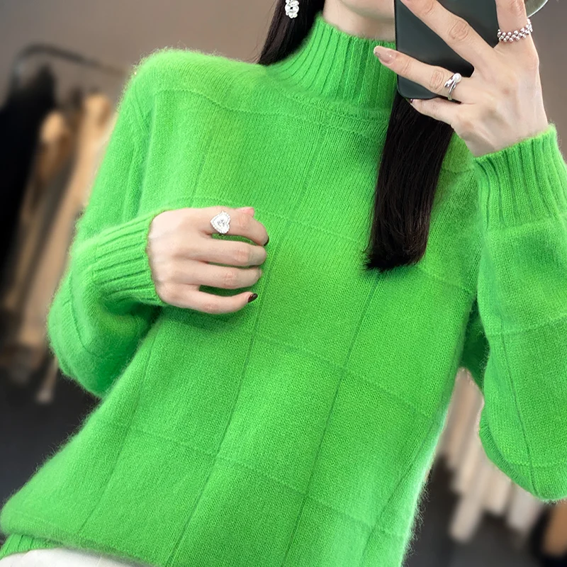 Winter Women\'s Sweater Half High Collar Knit Jumper 100% Mink Cashmere Female High Quality Warm Pullover Lady Long Sleeve Tops