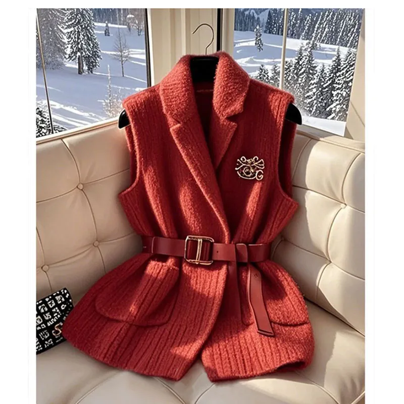 Jesień i zima Nowość 2025 Sweter wyszczuplający talię Kamizelka High Sense Solid Color Sweter Kamizelka Miękki i wygodny Joker Casual Top