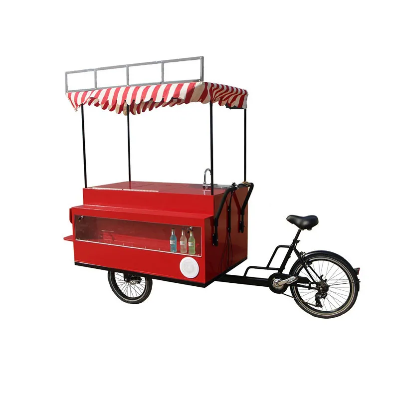 

Electric Cargo Bike Adult Tricycle Red Color Street Vending Bicycle Outdoor Beverage Drink Coffee Food Cart For Sale Customize