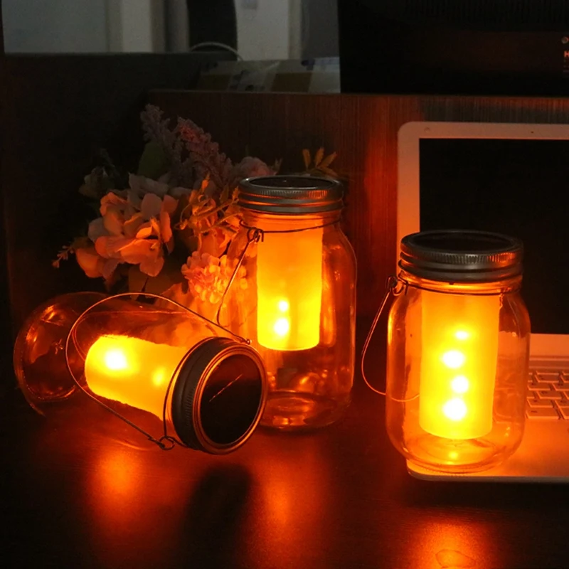 2 Pack Solar LED Jar Bottle Light 12 LED Outdoor Garden Hanging Lamp Waterproof LED Candle Decoration