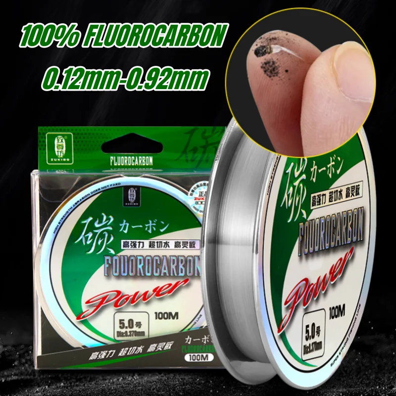 Línea de pesca de fluorocarbono 100%, sedal de fibra de carbono, superfuerte, Japón, 100mm-0,12mm, sedal de hundimiento de monofilamento, 0,92 m, 50m pesca accesorios de pesca pesca accesorio pesca accesorios mar hilo