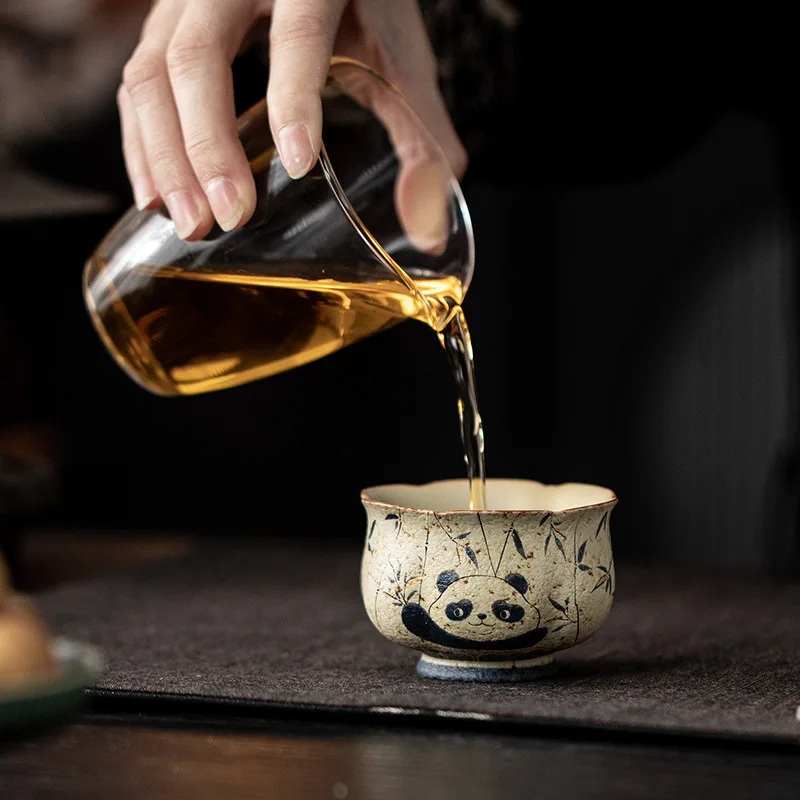 Blue And White Firestone Red Panda Playing With Bamboo Ceramic Household Personal Tea Set Zen Bud Cup