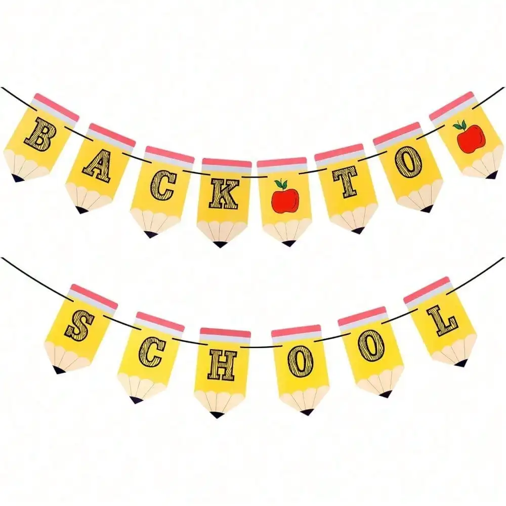 

First Day of School Banner & Pencil Garland， Welcome Classroom Decor for Teachers， Back to School & New Year Party Decor
