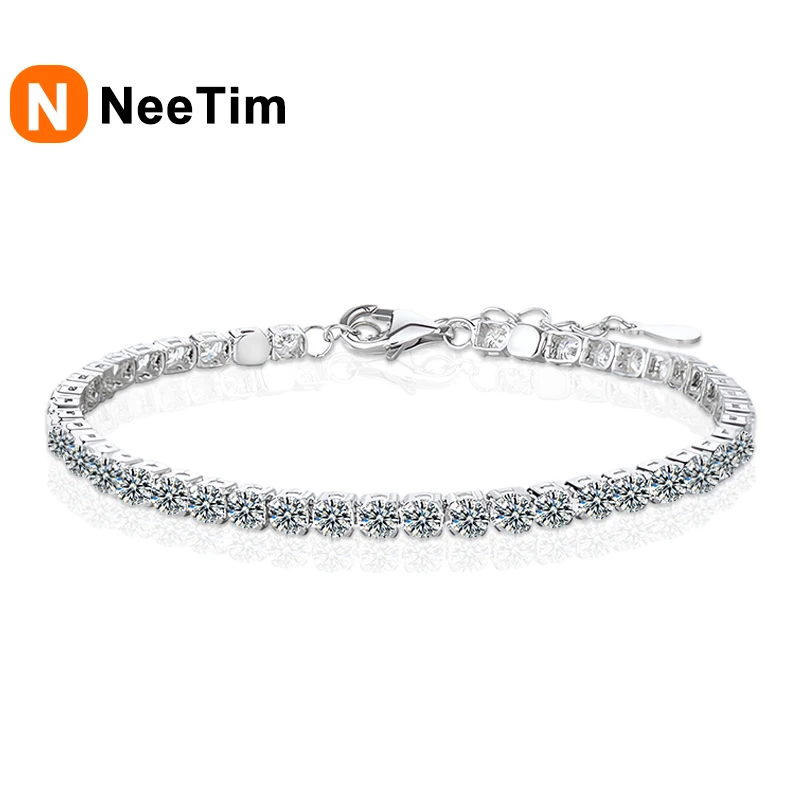 neetm bracelete moissanite para mulheres diamante espumante prata esterlina 925 noivado festa de casamento joalheria fina completo mm 01