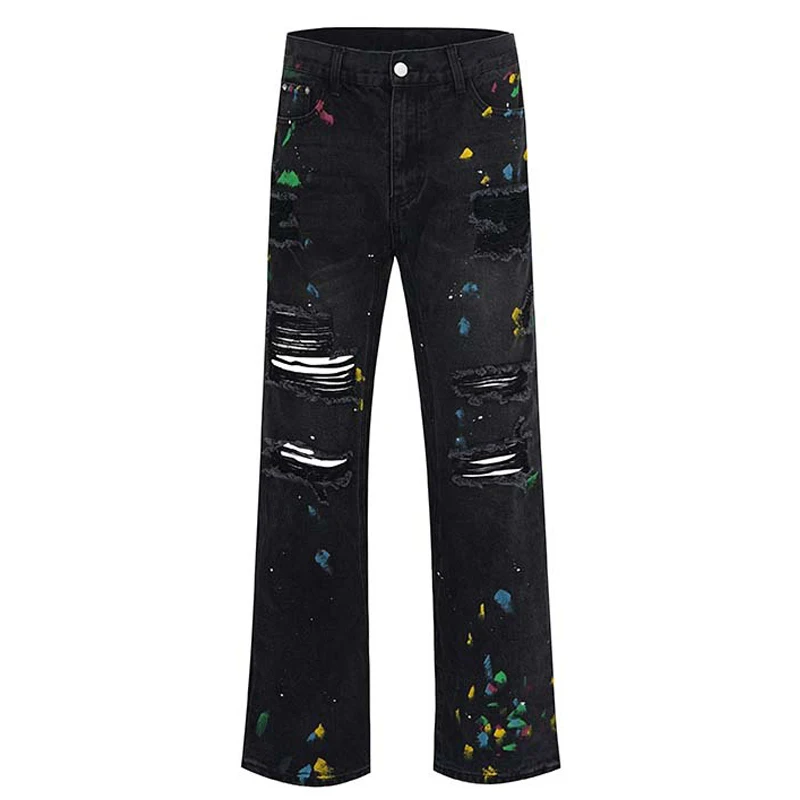 Jeans décontractés déFlexpour hommes et femmes, pantalons en denim vintage, capris fjCargo, micro trou en lambeaux, encre mouchetée, été 2023