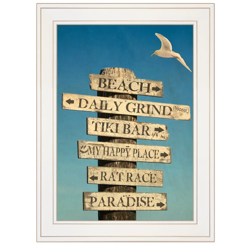 

Beach Directional by Graffitee Studios, Ready to Hang Framed Print, White Frame