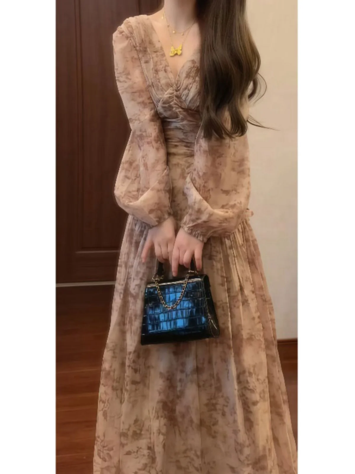 

Корейский винтажный вязаный кардиган с цветочным принтом и комплект из двух предметов: хлопковый женский модный ансамбль с длинными рукавами и V-образным вырезом