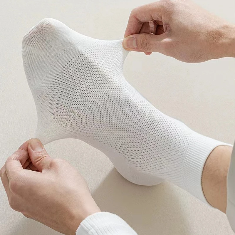 6 Pairs Men's Dress Socks Large size,Cotton Crew Socks for Shoe Size 9-13.5, Breathable Solid color White Mens Socks Summer