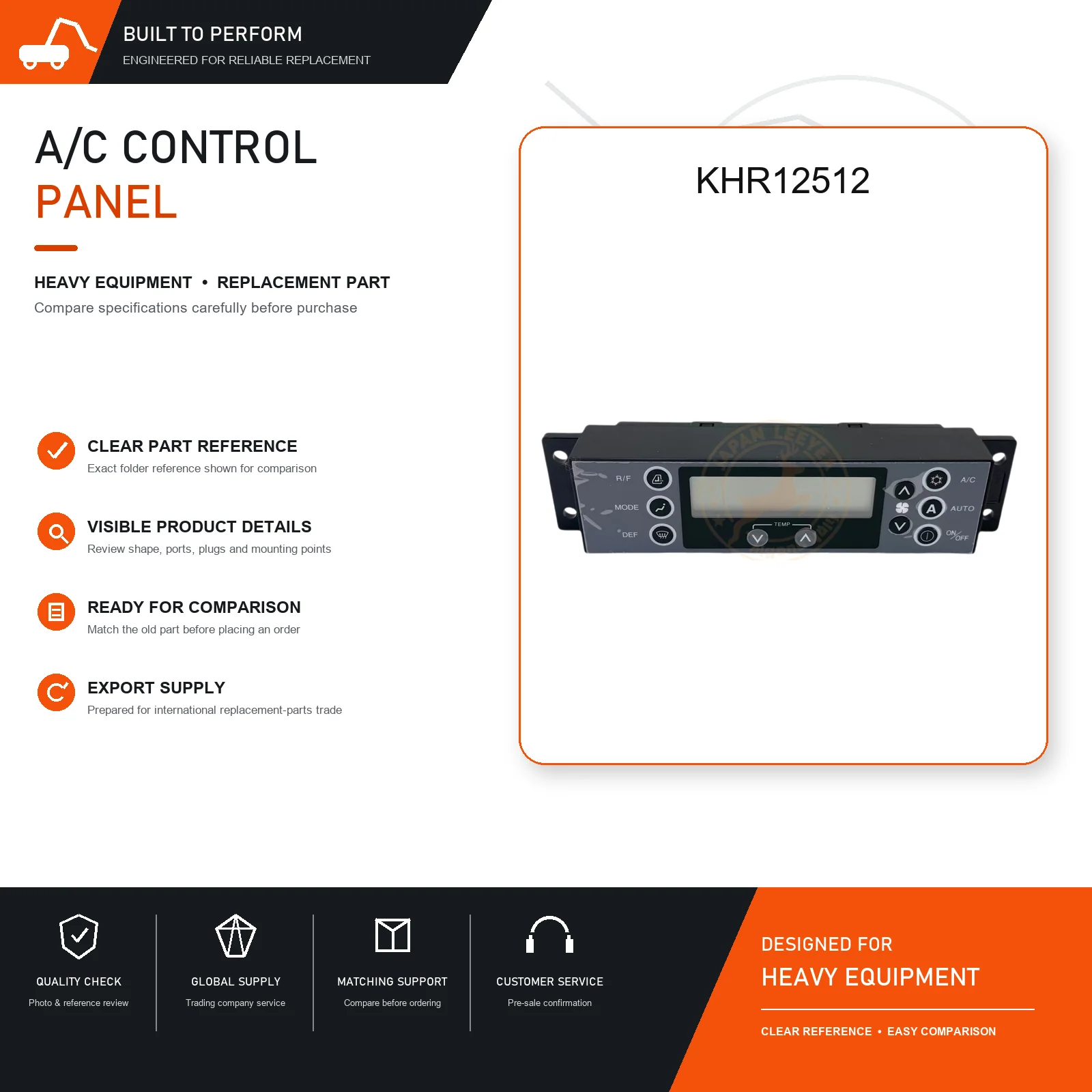 Cab Air Conditioner Control Panel KHR12512 Replacement Climate Controller for Case 210 / 350 / 360 excavator panel reference