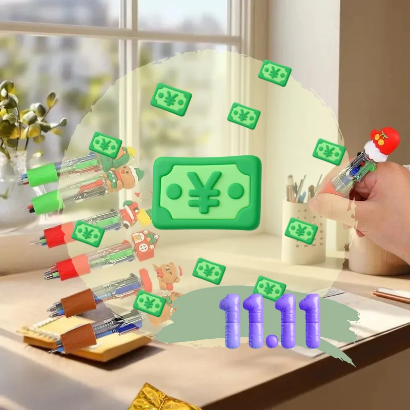 

5-30 шт. смешанная рождественская шариковая ручка 4-в-1, мультяшная ручка Санта-Клауса, снеговика, ручка для письма, студенческие канцелярские принадлежности, детский подарок на Новый год