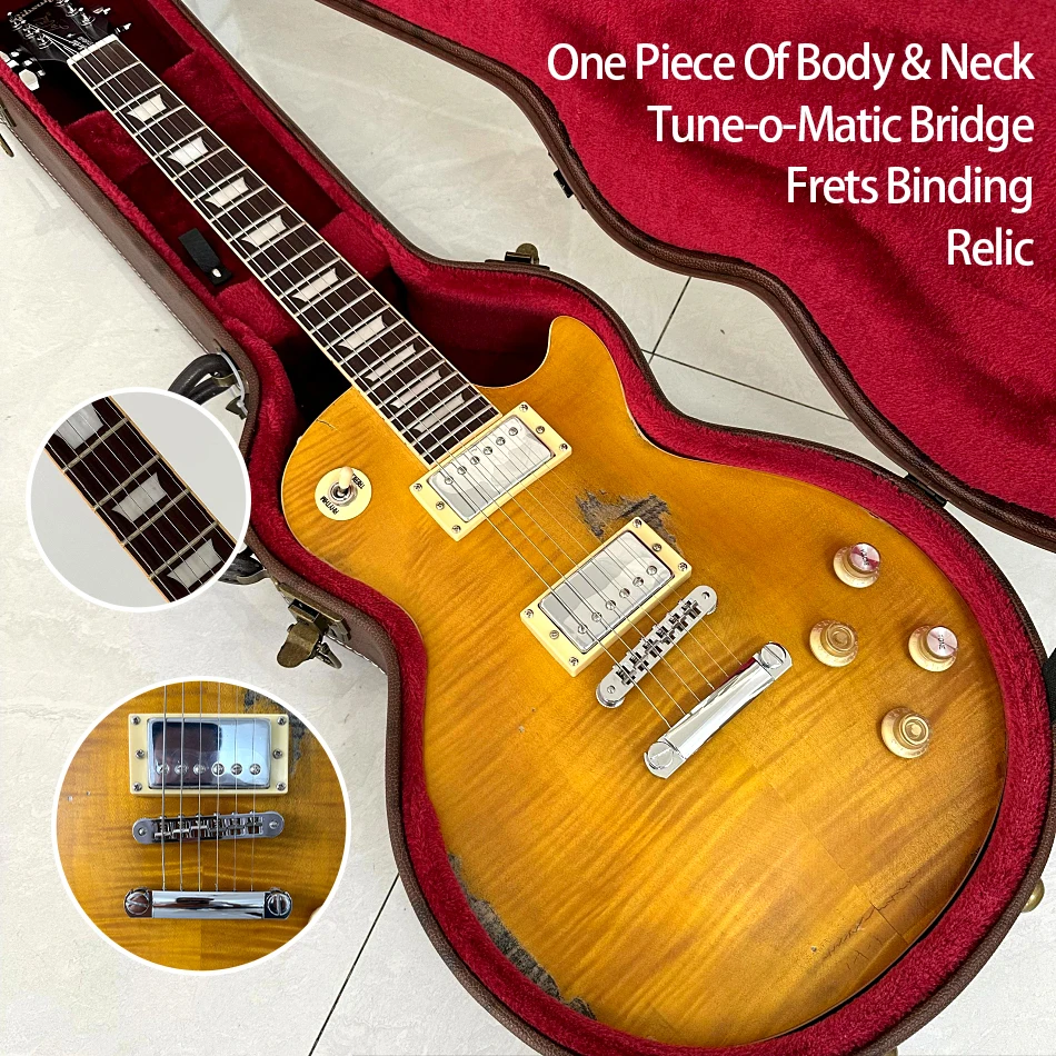 Relic Electric Guitar, One Piece Of Body & Neck, Tune-o-Matic Bridge, Frets Binding, Chrome Hardware, Free Shipping