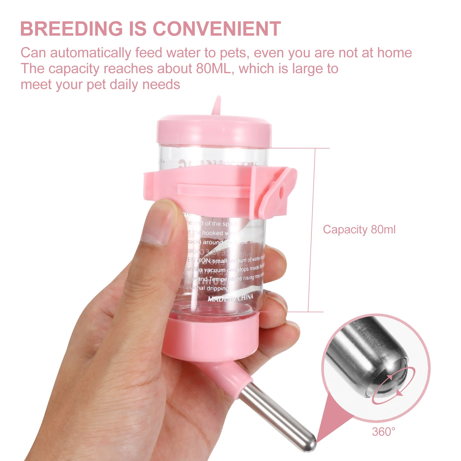 

2Pcs Hamster Automatic Water Feeder Pet Stainless Steel Leak Proof Drinking Fountain Large Capacity 80ML Dog Supplies