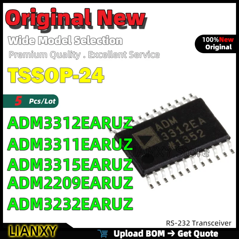 5pcs TSSOP-24 ADM3312EARUZ ADM3311EARUZ ADM3315EARUZ ADM2209EARUZ ADM3232EARUZ RS-232 Transceiver New Original