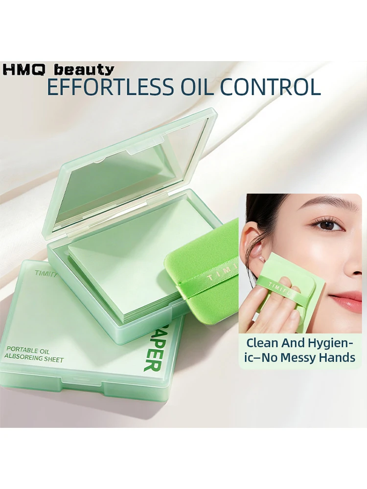 100pcs Oil Blotting Papers Facial Oil Absorbing Sheets for Makeup Portable Storage Box with Mirror Beauty Tool for Skincare