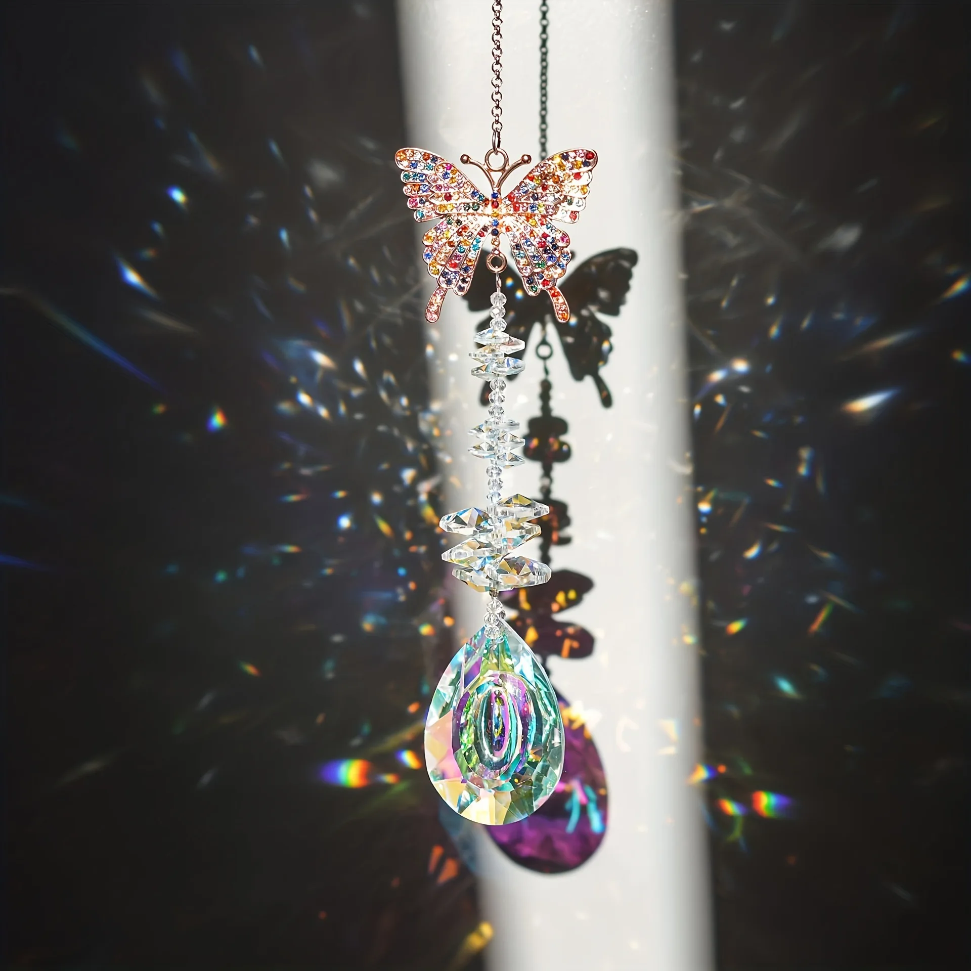Rhinestone Animal Suncatcher Crystal Prism Hanging Ornament Butterfly Bee Hummingbird Window Garden Home Rainbow Light DecorGift