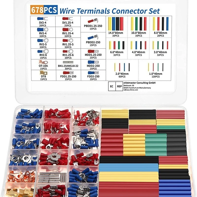 678 pcs boxed crimping terminal 350+328 heat shrink tubing combination waterproof connector 1.0-14MM