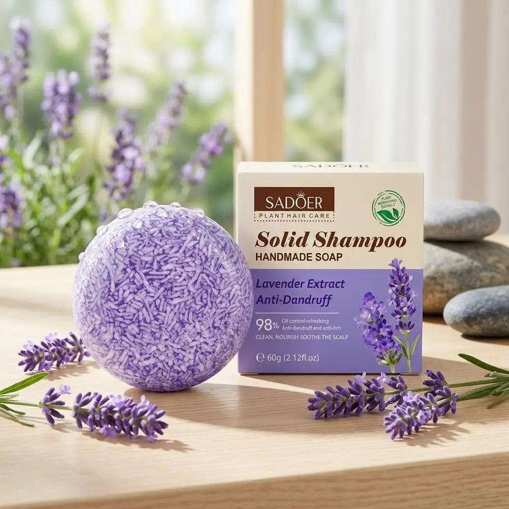 SADOER Lavender Hair Soap Solid Shampoo Oil Control Anti Dandruff Deep Cleansing Dry Damaged Hair Smooth Hair Shampoo Repair