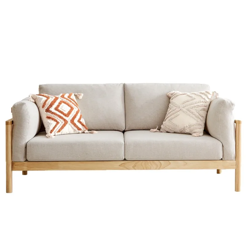 

Solid Wood Sofa Set: Small Living Room and Bedroom Simple Double Seater Leisure Natural Wood Sofa