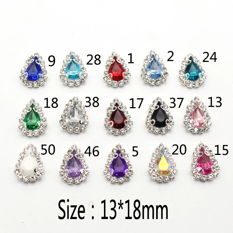 New 10Pack Drop Shape Acrylic Rhinestone Flat Buttons DIYSilver Plated For Bow Hair Accessories Hand Sewn Decorative Accessories