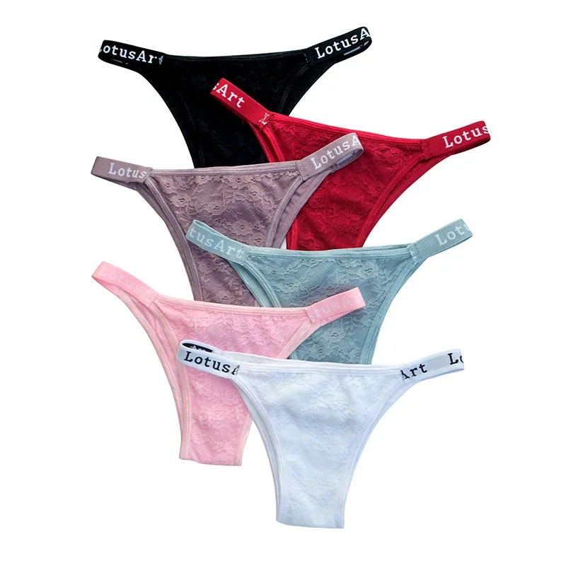 3pcs Women\'s Thongs Panties Sports Breathable Low Waist Underwear Lingerie Sexy Female Lady Solid Color Lace G-String