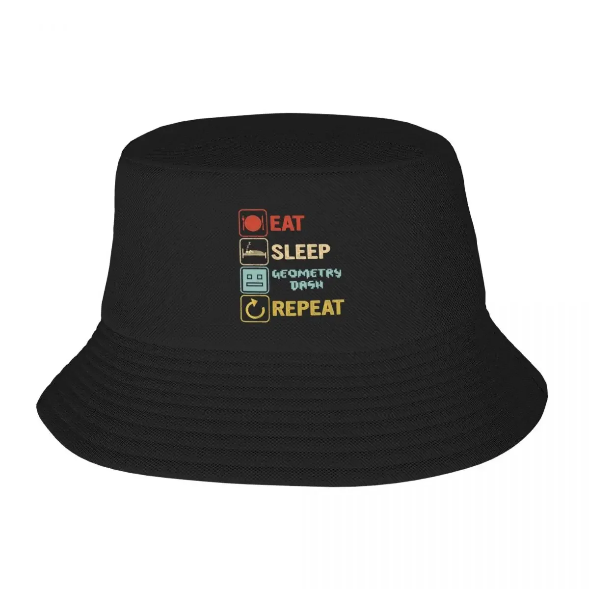 funny eat sleep geometry dash repeat retro vintage, geometry dash Dad Gift, Fathers Day, kids Birthd Bucket Hat