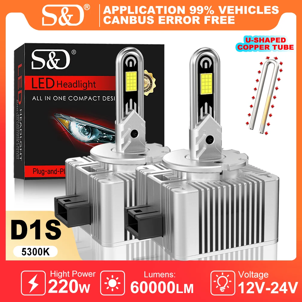 S&D D1S D3S D8S LED Headlights HID 220W Universal Car Light D2S D4S Turbo LED 60000LM Two-sided CSP Chip 5300K Plug&Play 12V 24V