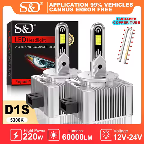 S&amp;D D1S D3S D8S LED Headlights HID 220W Universal Car Light D2S D4S Turbo LED 60000LM Two-sided CSP Chip 5300K Plug&amp;Play 12V 24V