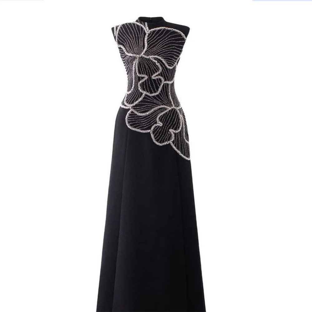 Prom Dress Formal Saudi Arabia Dearin Jewel A-line Floor Length Skirts Sleeveless Embroidery Bespoke Occasion Dresses Evening Go