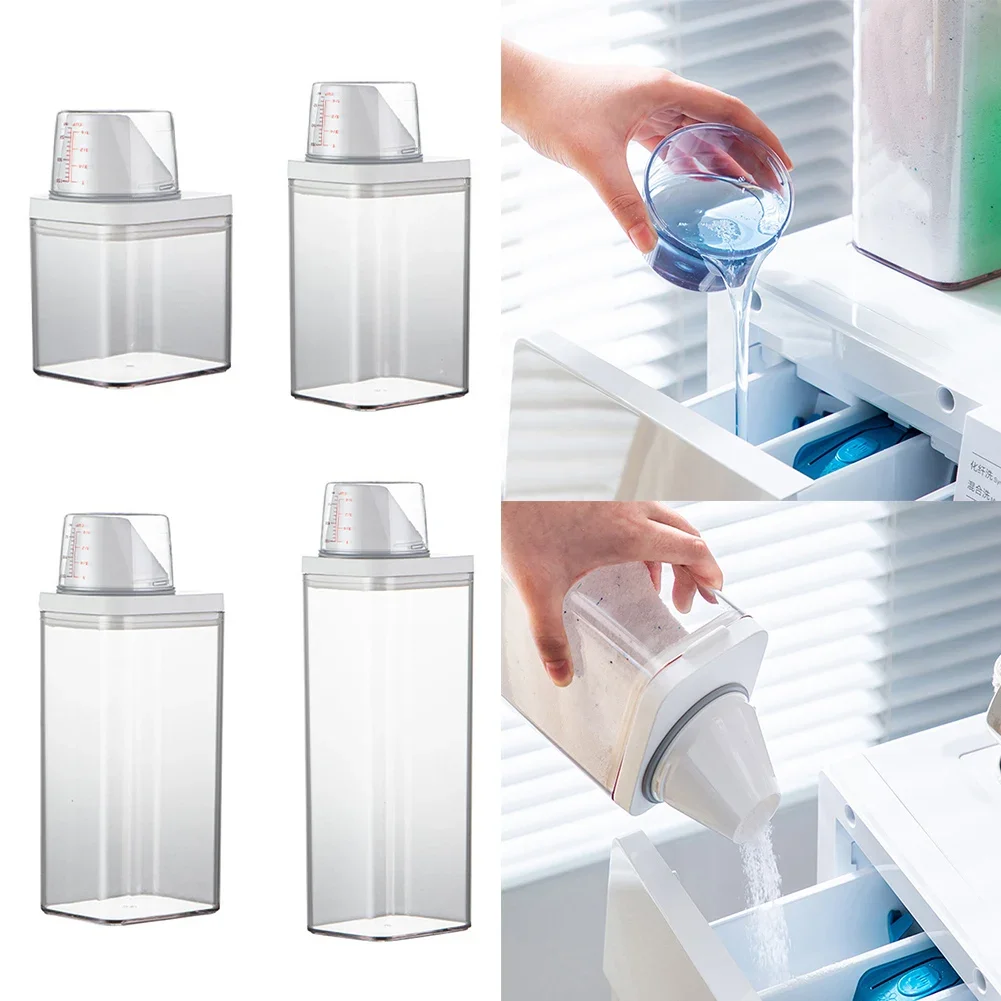 New Washing Dispenser Soap Dispenser With Measuring Cup With Lids Jar 700/1100/1500/1900ml Liqild Laundry Detergent Storage Box