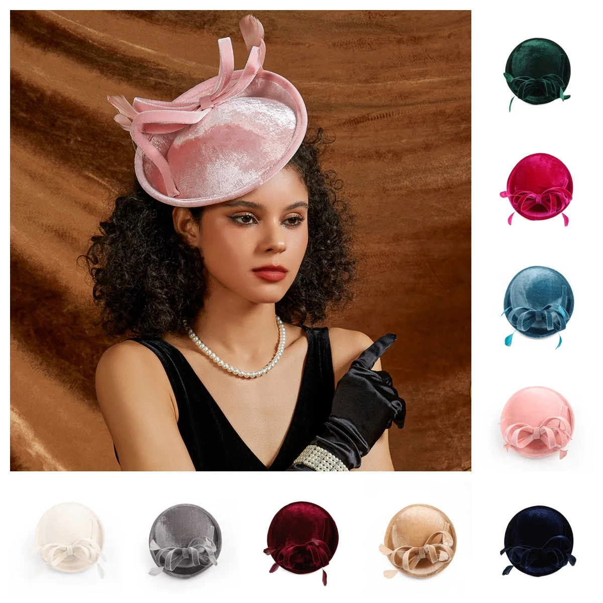 

New Design Bridal Hair Accessories Fancy Female Hair Ornaments Flower Mesh Fascinator Hat Headdress Derby Hat with Headband