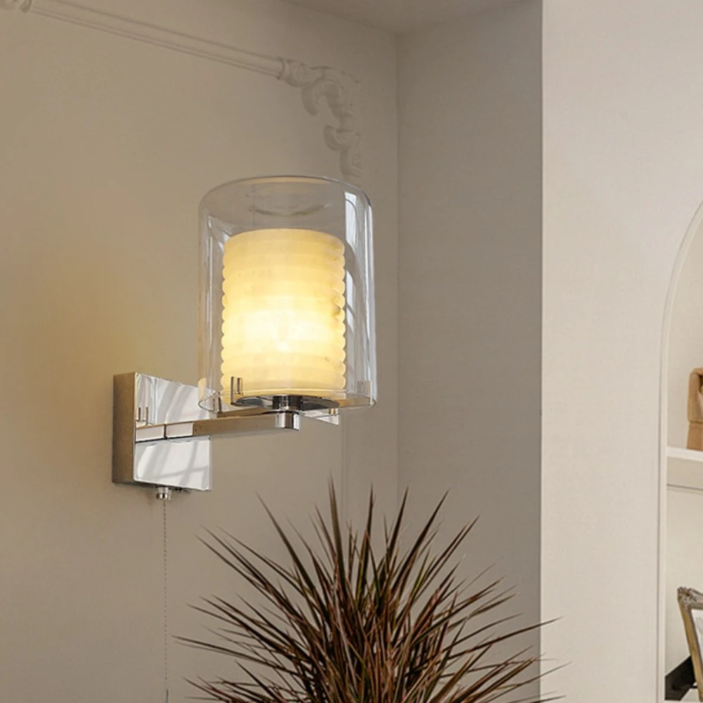 

Retro Glass Wall Light Designer Luxury Snowflake Stone Wall Lighting Fixtures Lighting for Bedroom Hotel Balcony Corridor