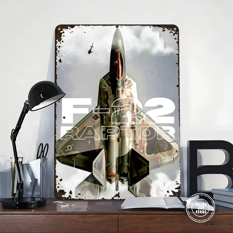 F-22 Raptor Jet Printing Poster Customized Retro Wall Art Vintage Metal Signs for Gaming Room Decoration Cozy Home Decor Items